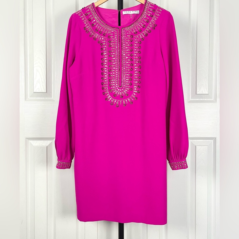 Trina Turk Kapono Beaded Crepe Shift Dress